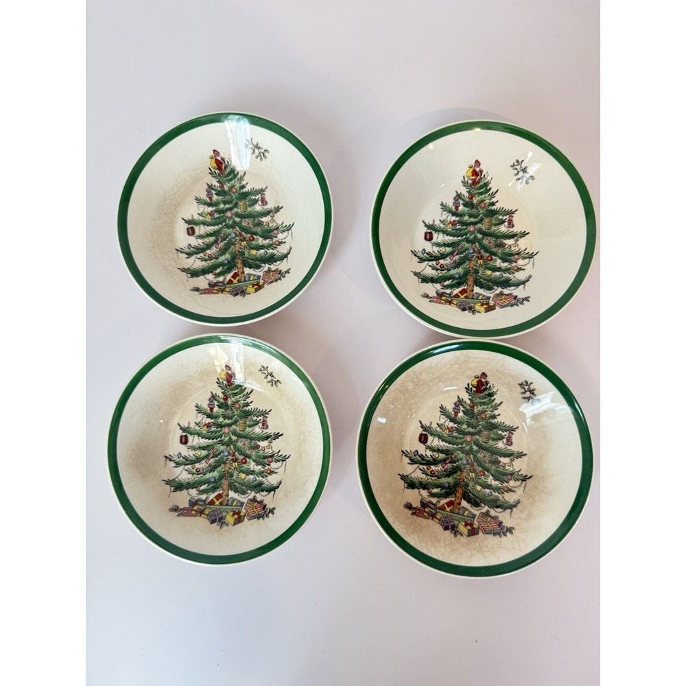 Vintage Copeland Spode Christmas Tree Oatmeal Cereal Bowls Set of 4 England